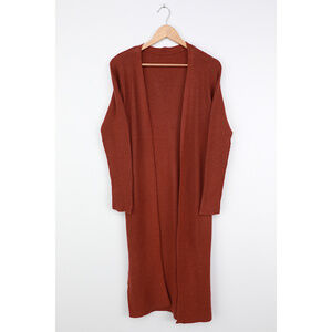 Lulus Through The Seasons Rust Red Ribbed Knit Cardigan Sweater - Size XS